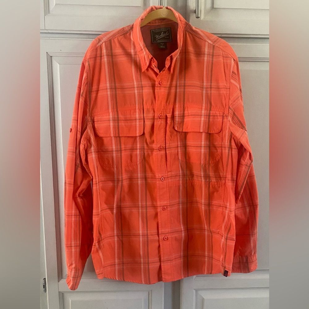 WOOLRICH Vintage wrinkle free breathable Button Up Plaid Orange flannel Med NWOT